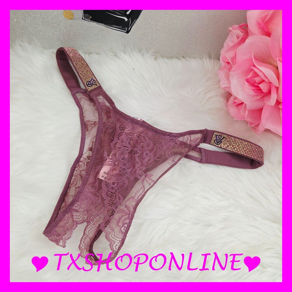💗👙Victoria's Secret Very Sexy Shine Strap Lace Brazilian Crotchless Panty👙💗